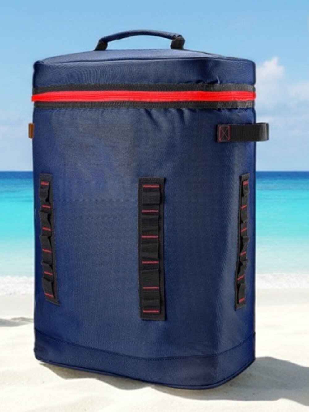 Navy 30 Can Backpack Duffle with Red Zipper Accent
